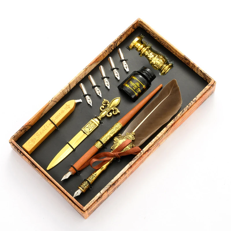 Retro feather pen set business gift pen and ink Set European style dip pen student British creative Valentines Day gift