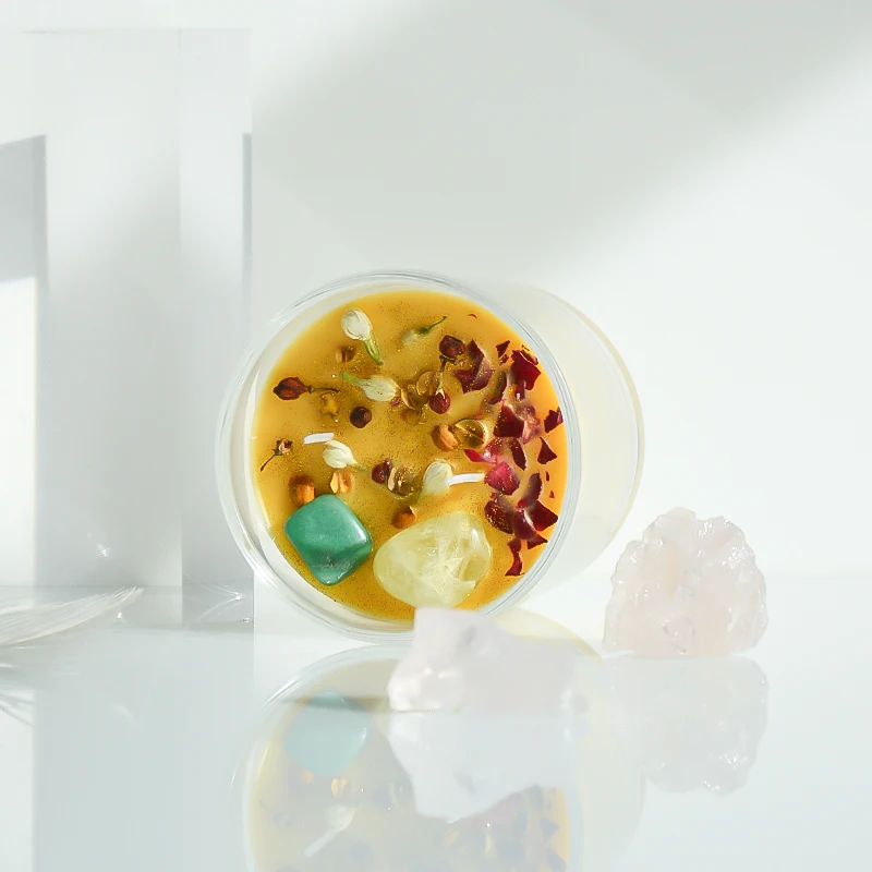 Hot Selling Handmade Candle With Crystals And Dried Flowers Luxury Personalized Scented Candle