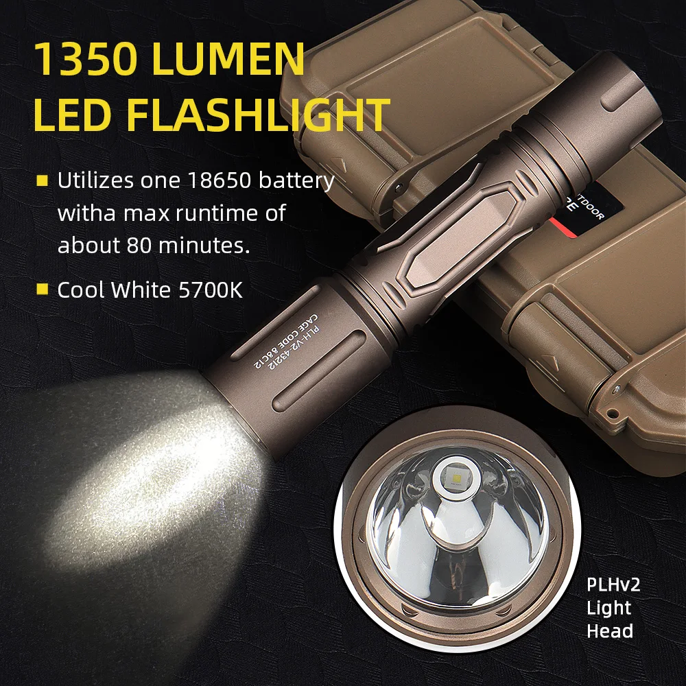 2024 New Sell PLH/V2 Tactical Flashlight Handheld Flashlight Use 18650 Battery 15-0161