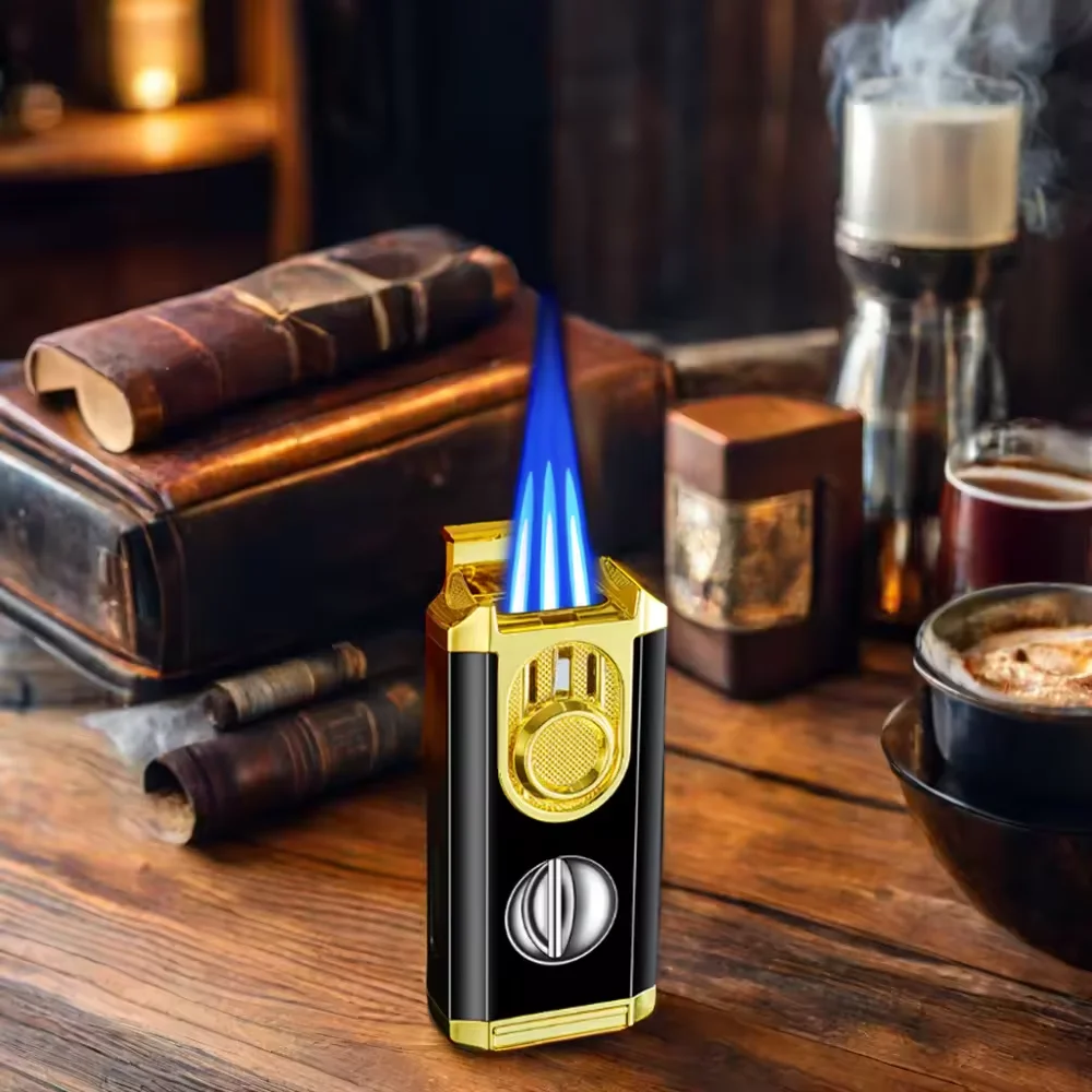 DEBANG 2024 cigar lighter  Multifunctional Triple Fire Torch Lighter Customizable with Cutter Refillable gas lighter