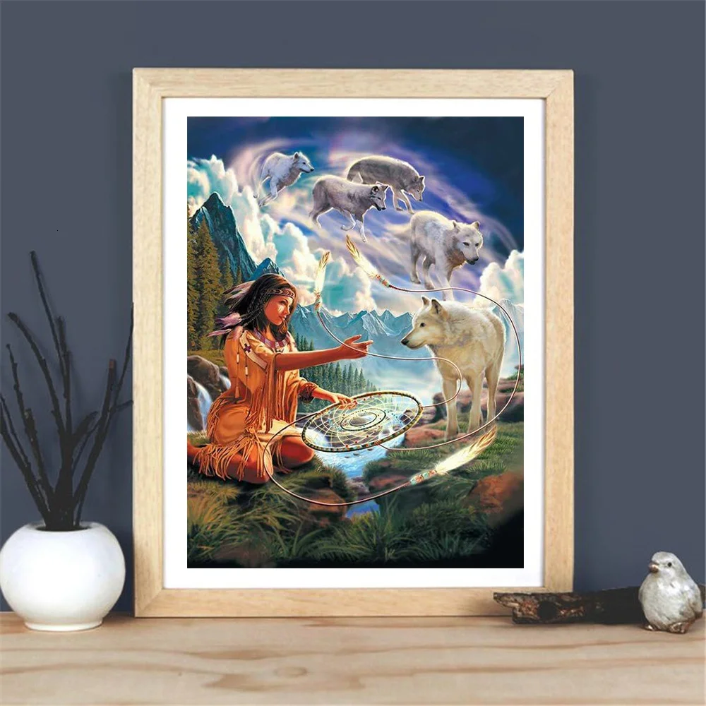 5D Diamond Painting Girl and Wolf Picture of Rhinestone Beadwork Diamond Embroidery Full Drill Kit Home Decor