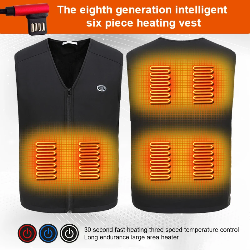 Heated vest casual riding unisex winter cold warming thermal 6 zones heated vest