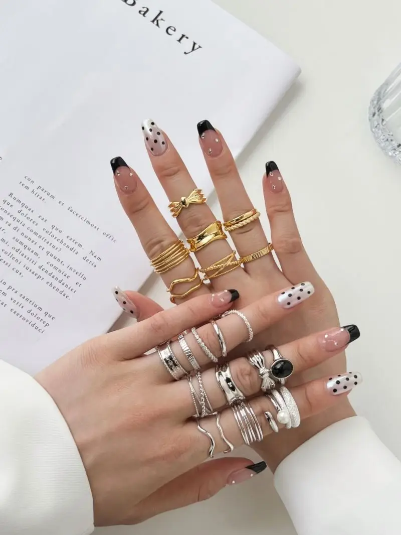 Hypoallergenic Non Tarnish Minimalist 925 Silver Rhodium 18K Gold Plated Irregular Wave 2 Layer Adjustable Women Rings for women