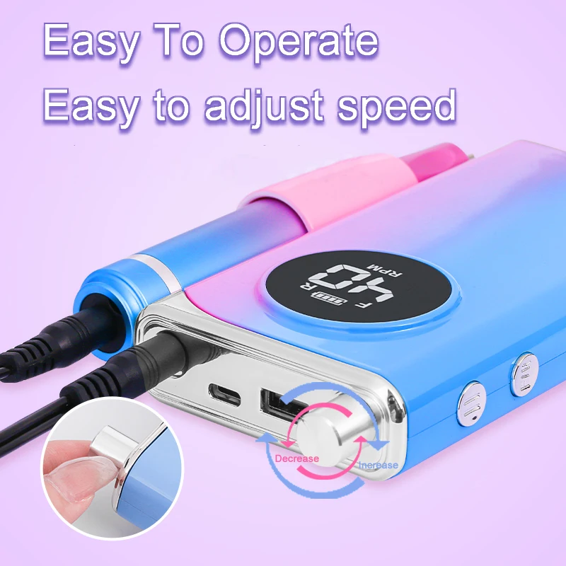 new powerful Cordless  colorful electric nail drill machine powerful 40000rpm portable rechargeable nail professional salon