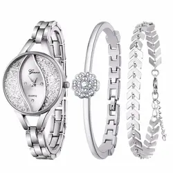 Luxury Ladies Watch Iced Out Watch Quartz Crystal Diamond Classic Fashion Romantic Jewelry Cuff Bracelet Watch Set