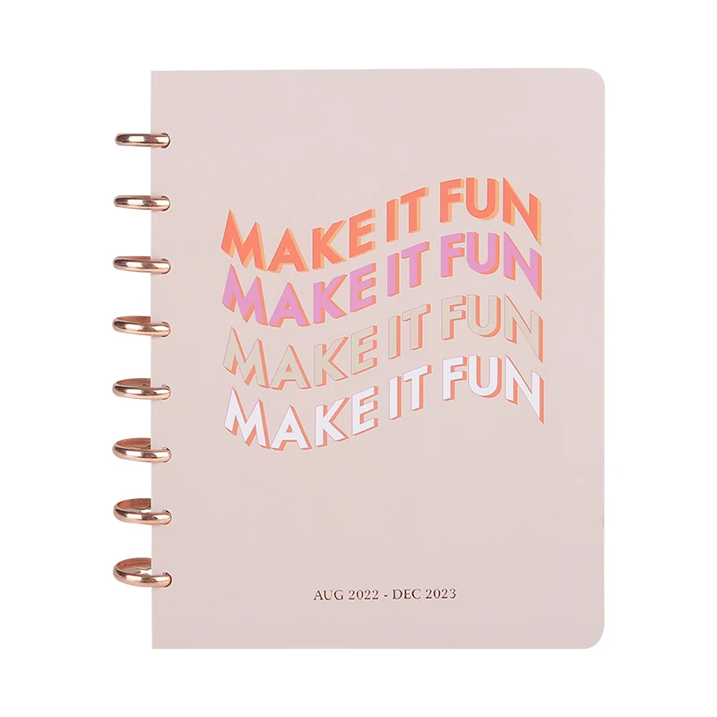 Custom Cover Inner Page Goals Journal Notebook Metal Rose Gold Disc Bound Planner