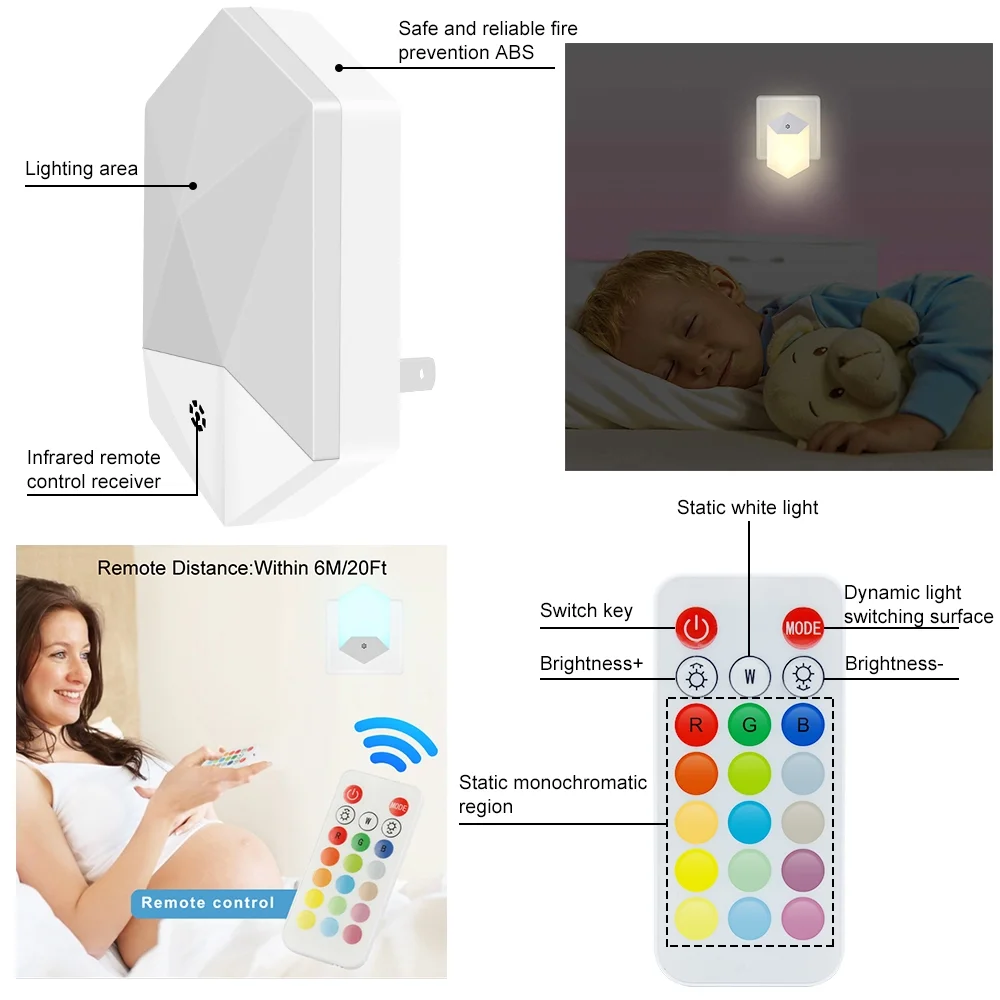 
2 Pack RGB color Changeable Light Remote Controlled Plug-in LED Night Light 