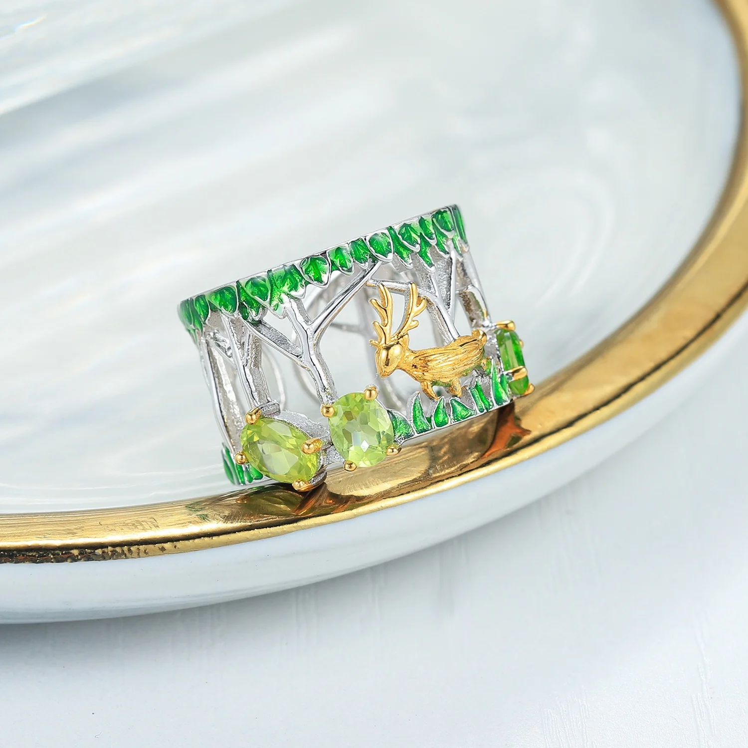 C8186 Abiding Cute Jewelry Set 925 Silver Natural Peridot Animal Deer Charm Pendant For Jewelry Making