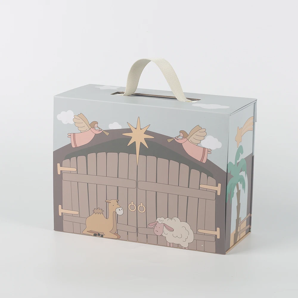 Montessori Children Role Playing Game Toys Wooden Nativity Scene Themed Blocks Themed Carton Set Toys