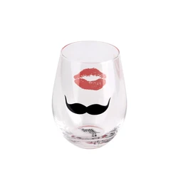 Machine Blown Stemless Egg Shape Clear Glass Cup Soft Drinks Glass With Moustache And Lipstick Pattern Decal Printing