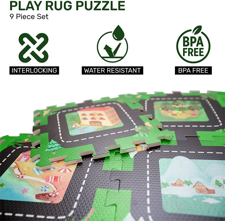 Non Toxic EVA Foam Tiles City Road Track Puzzle Mat Children Educational Play Mat Rug