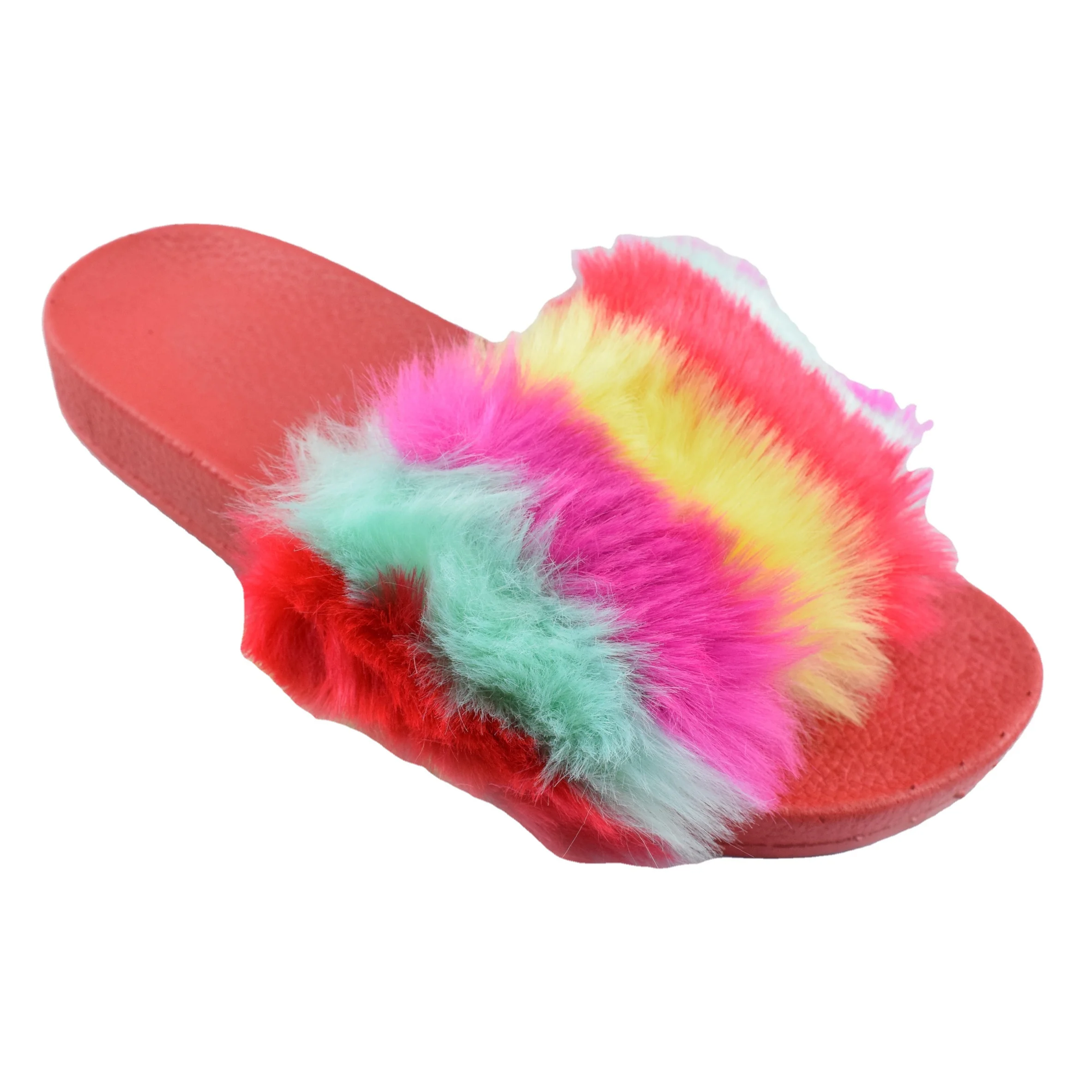 colorful fake fur slides slippers for women, faux fur sliders slippers women, wholesale faux fur slippers sliders