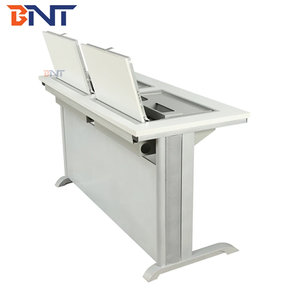 dual student computer desk flip up hidden lcd screen case used in  training room
