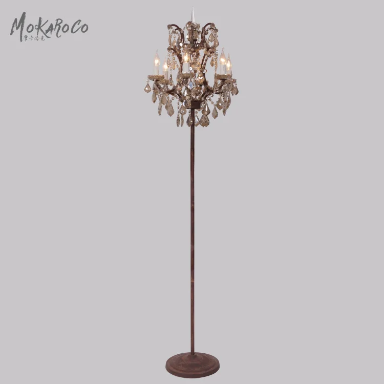 
19th c. rococo iron & crystal floor lamp smoke gray crystal lamp decoration and lanterns of restoring ancient floor lamp 