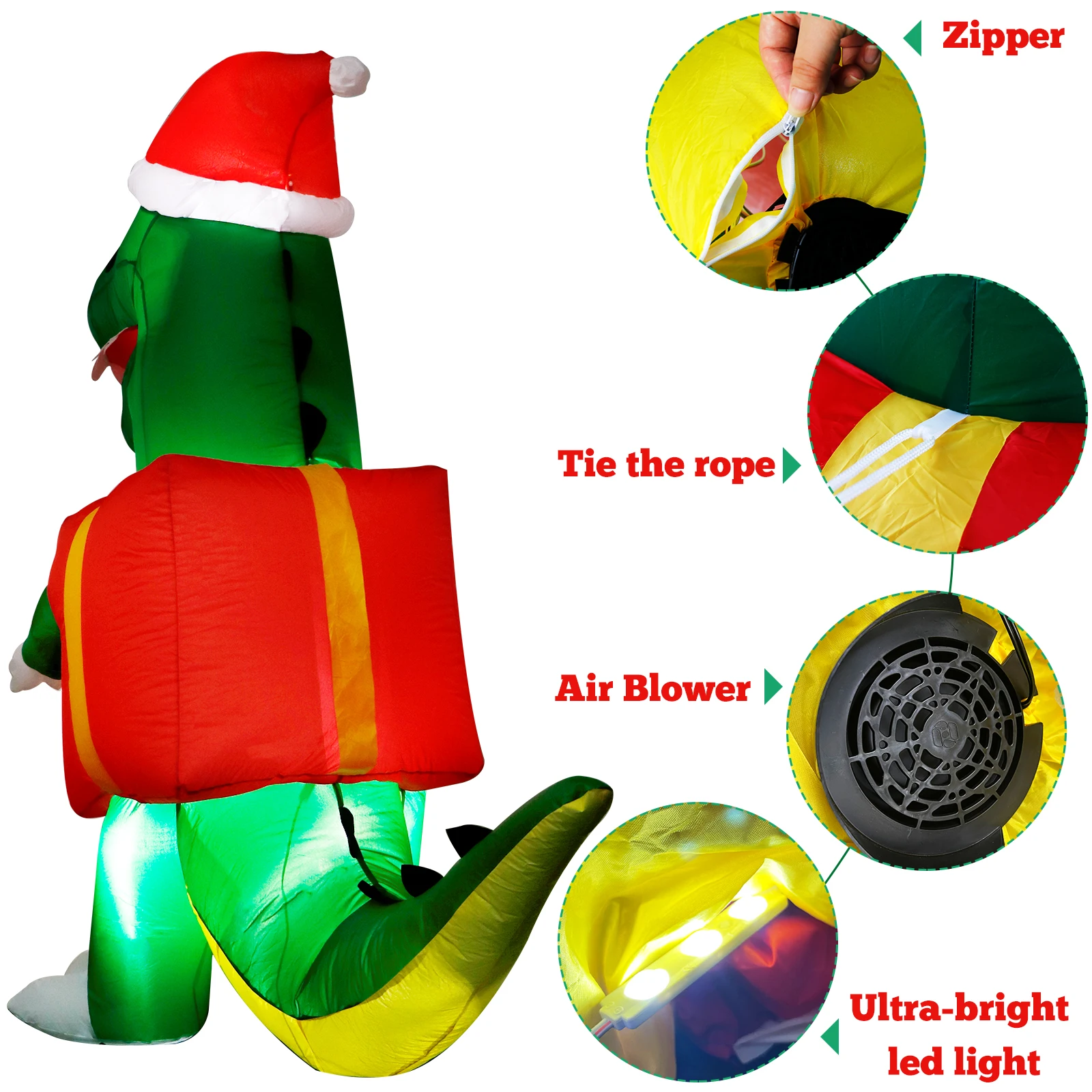 Ourwarm Fast Inflation Custom Ornament Outdoor Yard Decoration Led Dinosaur Christmas Inflatable