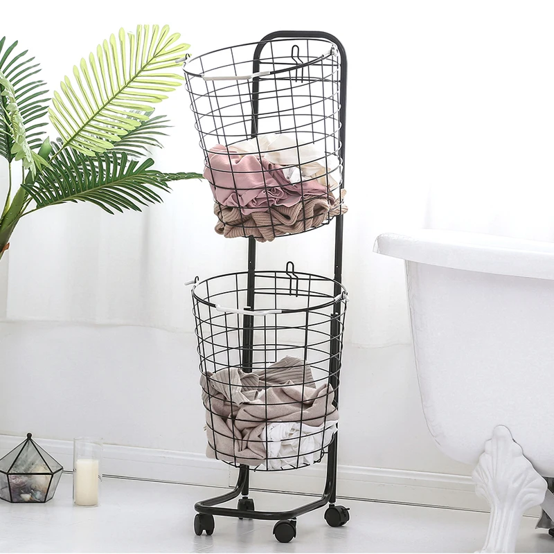 Durable Using Low Price 2-tier Simple Houseware Metal Wire Laundry Basket