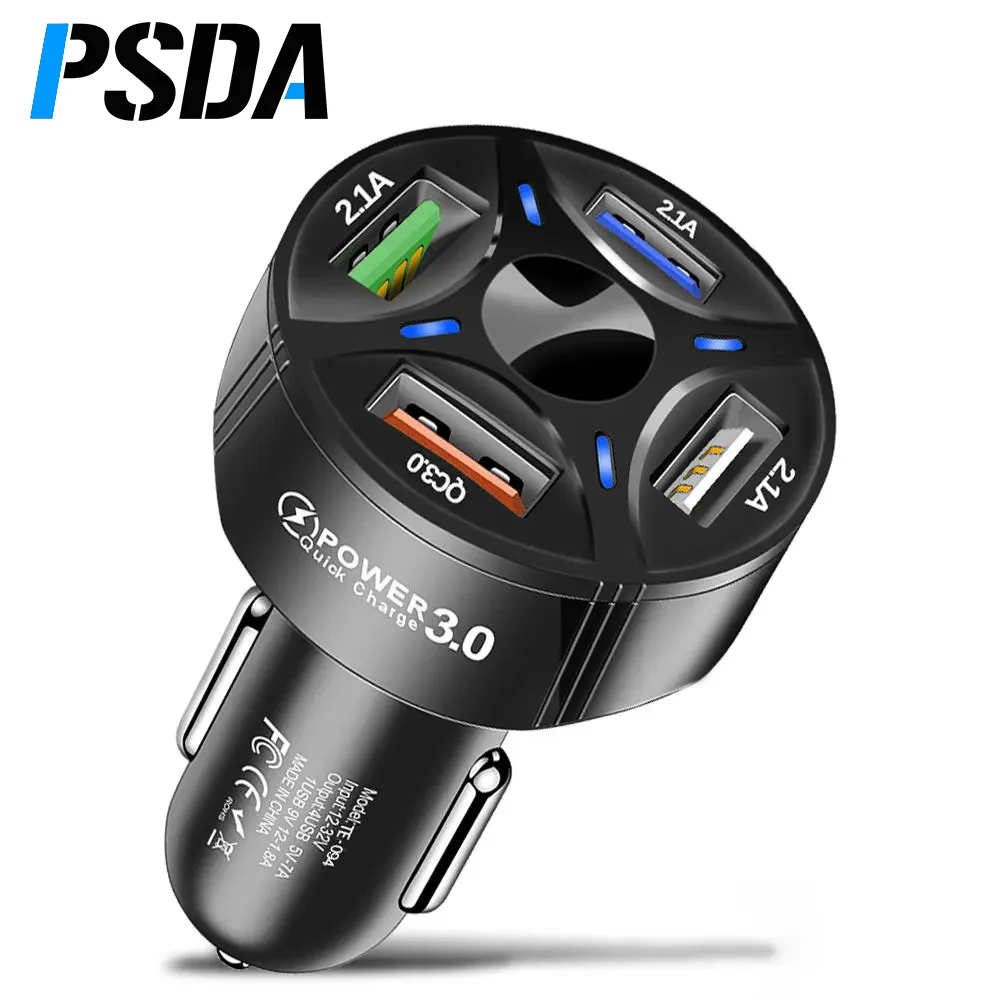 PSDA Car USB Charger 7A 48W 4 port Quick Charge 3.0 Universal Fast Charging For iphone 11 Pro Samsung a31 Car Cigarette Adapter