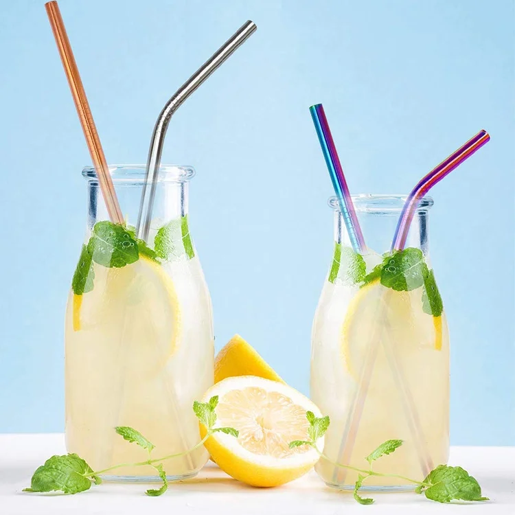 10.5 in Metal Reusable Straws Drinking Set Bag,Stainless Steel Straw With Brush In A Pouch