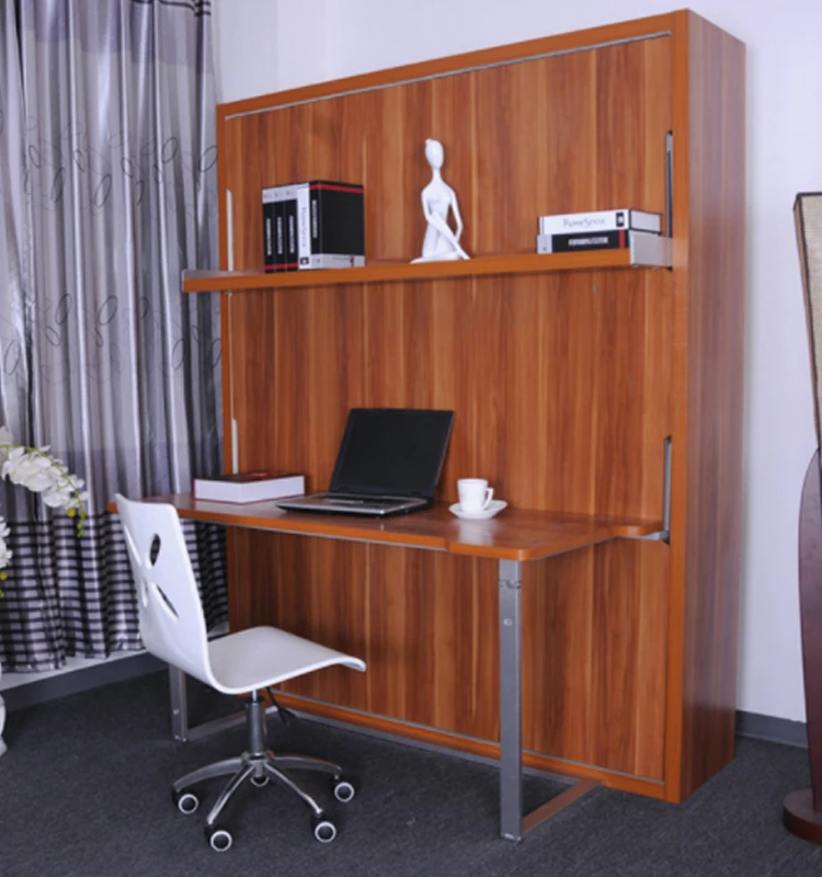 Sunrise smart furniture horizontal transformable folding murphy hidden wooden wall bed with desk