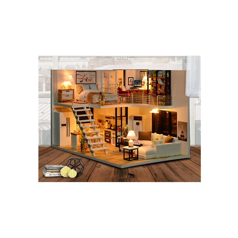 Diy Wood Doll Houses Miniature with Furniture Kit Miniature Toys for Children Set of Kids Doll House Miniatures