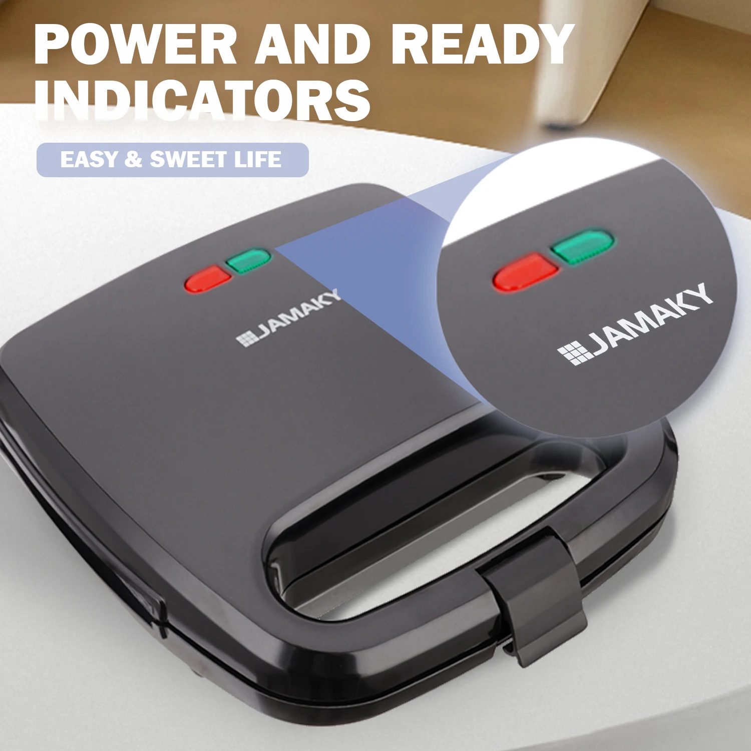 JAMAKY Kitchen Home Use Professional Breakfast Electric Machine with Indicator Light Non-Stick Plate Olive-Sandwich Ma