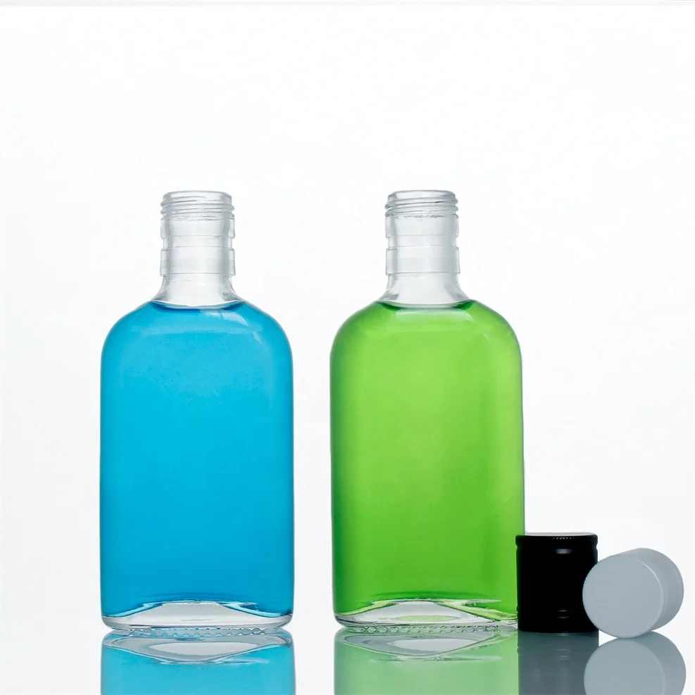 180 ml 6 oz flat Pocket Black screw Caps Liquor Bottle Drink Oil Sauce Whiskey Soda 180 ml Liquid Glass hip flask