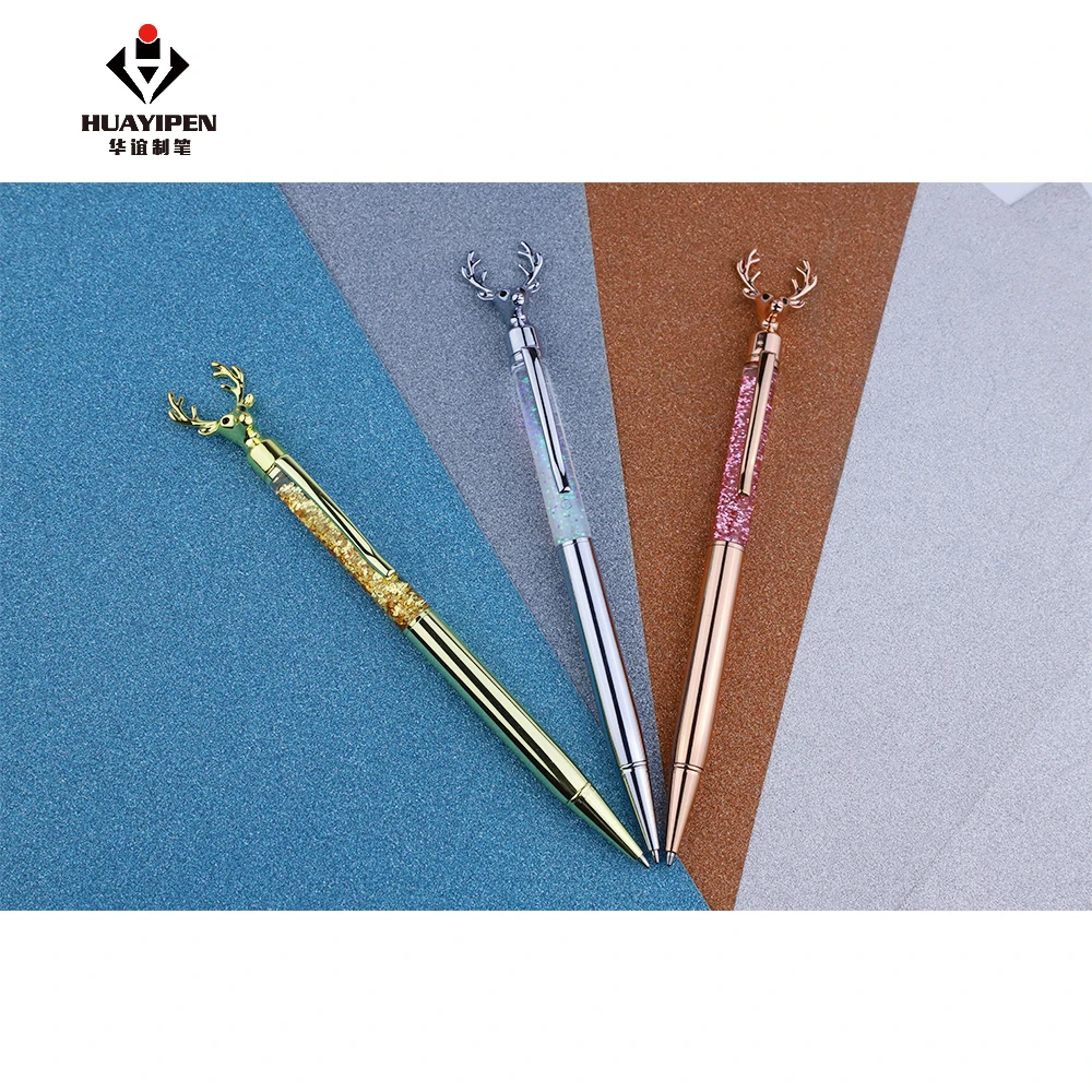 Luxury Diamond Elk Antler Decoration Ballpoint Pen Deer Antler Top Design Glitter Twist Pen for Christmas Gift Pen