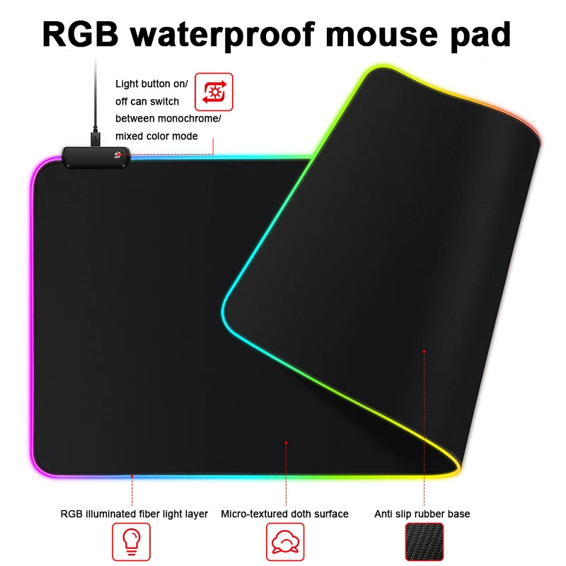 Оптовая продажа с фабрики 800*300*3 мм компьютерные игровые геймеры RGB люминесцентный большой размер водонепроницаемый резиновый коврик для мыши