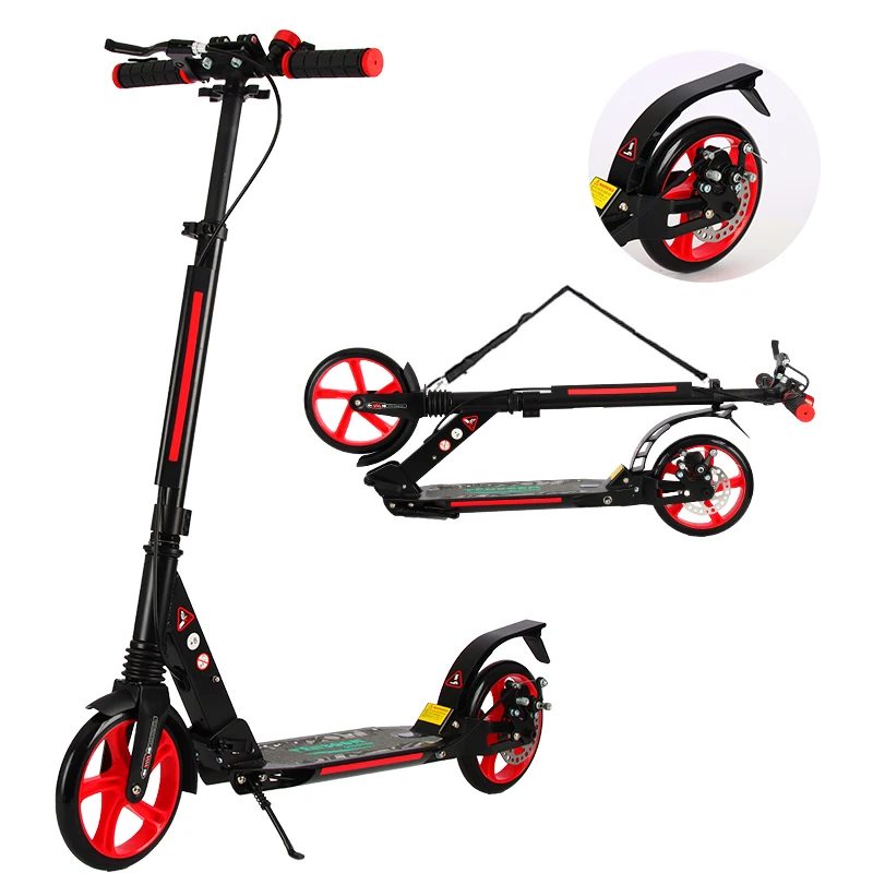 Adult Scooter with Rear Break Adjustable Handlebars Big Wheels Shock Absorption - Folding Sport Kick Scooters for Teens Boys