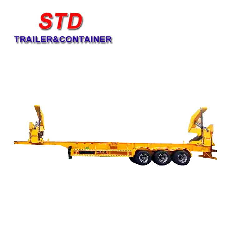 Special semi trailer with side loader unload shipping container