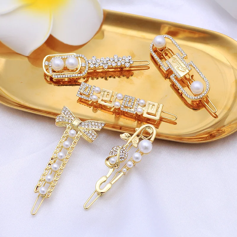 BELLEGIRL Korean attractive pearl metal hair clips accessories women elegant rhinestone bow frog grips hair pins