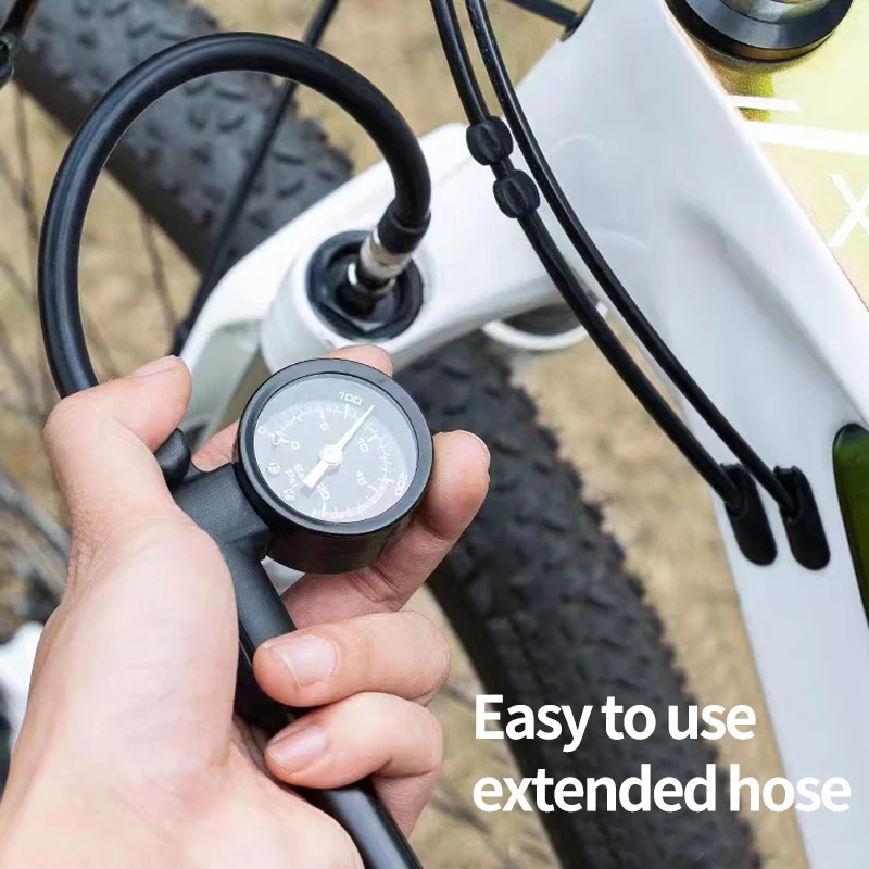 Bicycle Pump With Gauge High-pressure Portable Hand Tire Air Inflator Bike Air Shock Pump For Fork Schrader Presta Valve