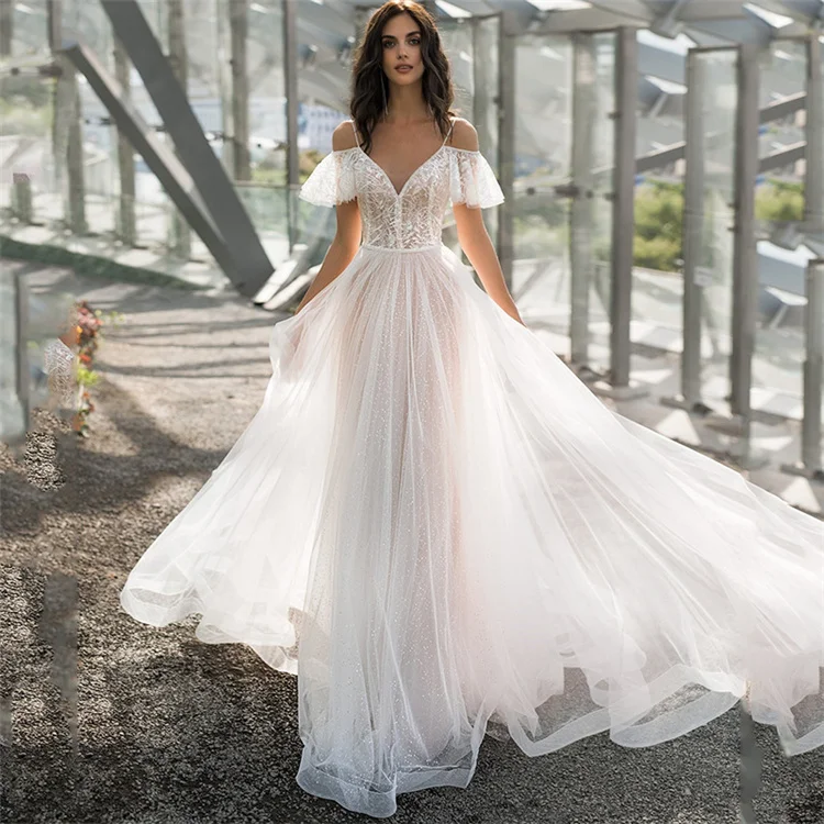 2021 New Large Size Knot Wedding Dress Slim Slimming Shoulders Fat Lace Flower One-Shoulder Female