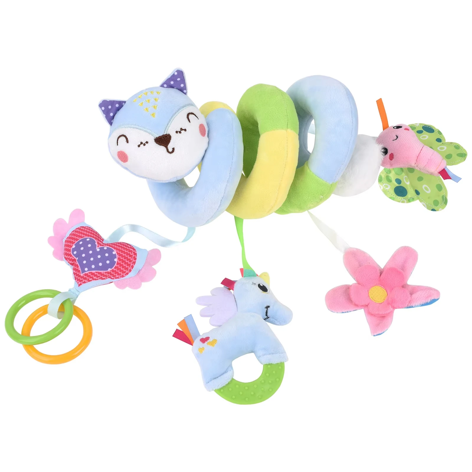 Jumon Car Seat Toys Infant Cute Fox Spiral Plush Stroller Hanging Rattle Crib Activity Toy For Baby Gift