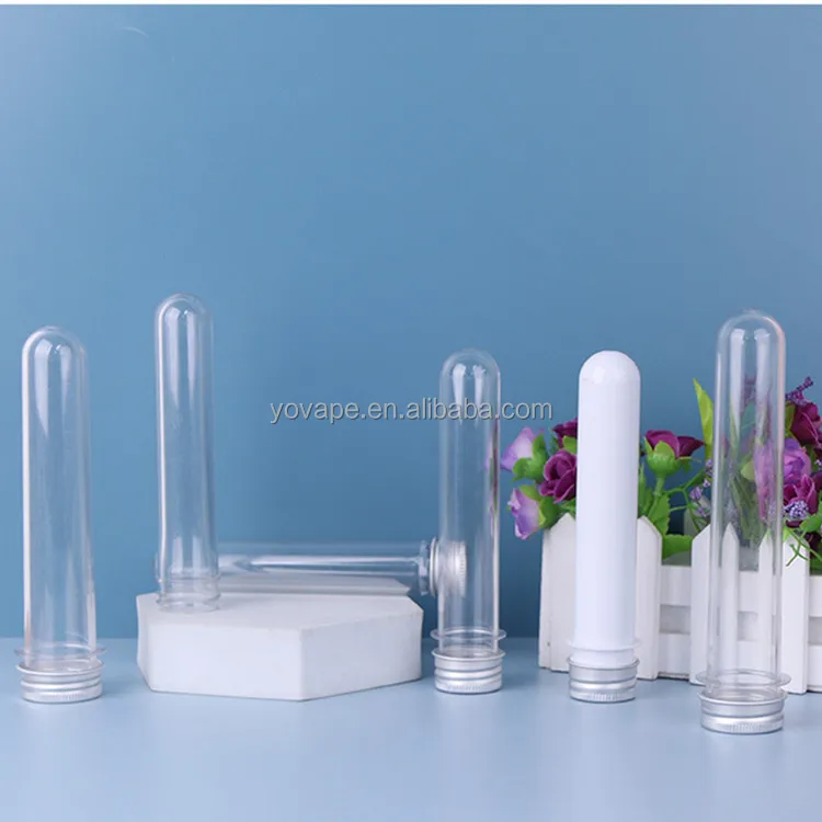 Food Grade laboratory 30ml 40ml 45ml 50ml 55ml 60ml clear PET Lab Plastic Test Tube With Screw aluminum silver or gold Cap/Lid