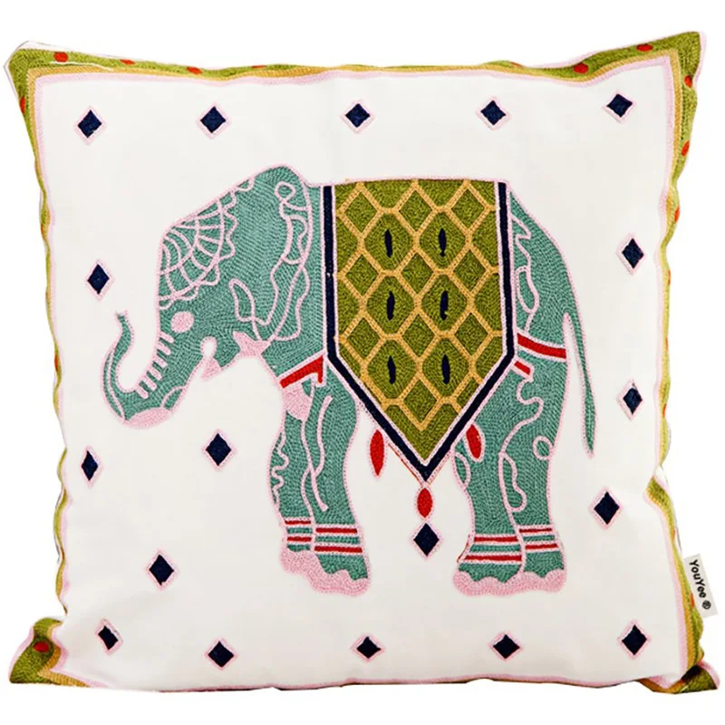 Cotton Linen Throw Embroidered Floral Pillow Cover for Couch Sofa Bed Living Room Bedroom