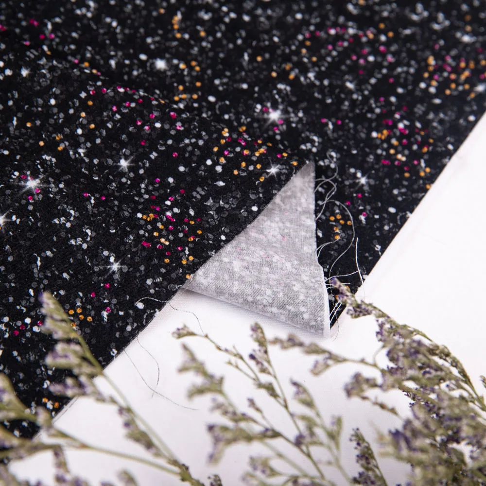 China printer black glitter pattern 145gsm lightweight 100% organic cotton digital printed quilting fabric for baby