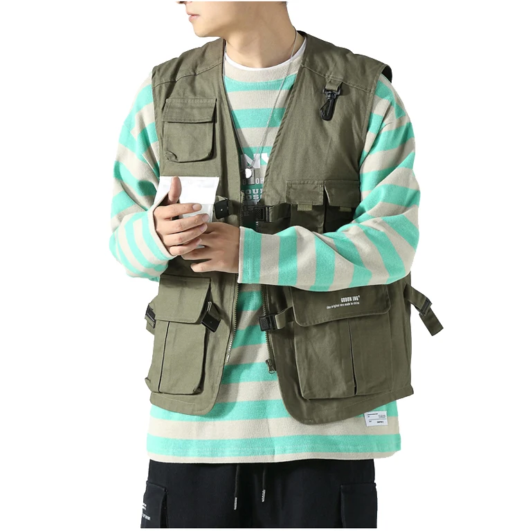 Factory Multi Pockets Cargo Military Green Waistcoat Outdoor Fashionable Fishing Vest OEM ODM China 100% Cotton Customized Logo