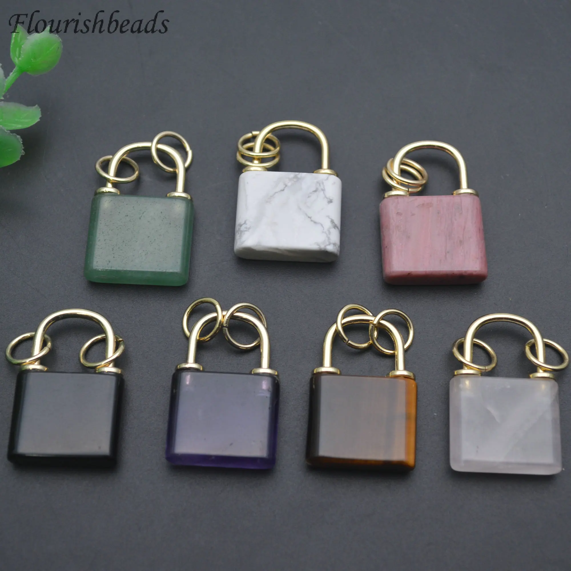Big Size 18x18mm Natural Amethyst Rose Quartz Tiger Eye Lock Shape Trendy Pendant For Women Men Jewelry Necklace Making