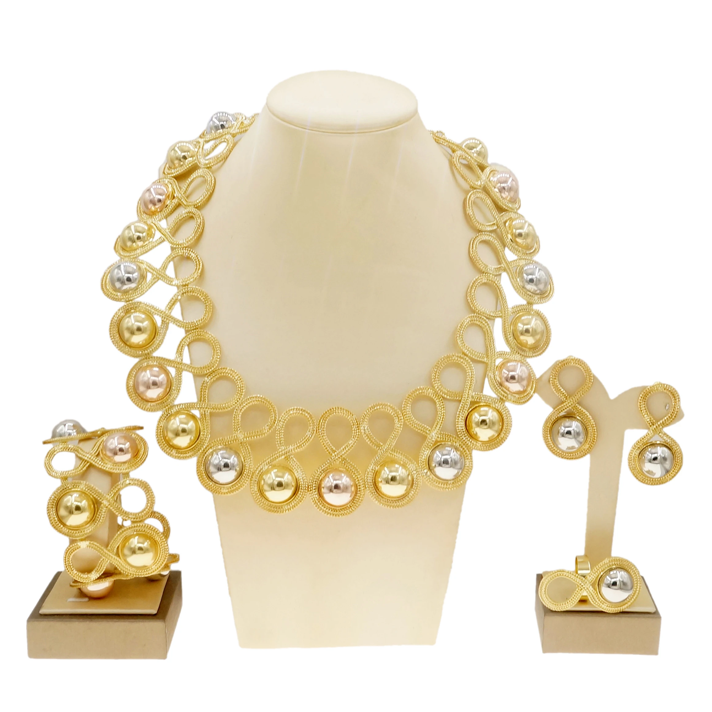 Zhuerrui 24kGold Plated Latest Brazilian Jewelry Set Three Color Electroplating Custom Jewelry Big Necklace Jewellery Set H20006