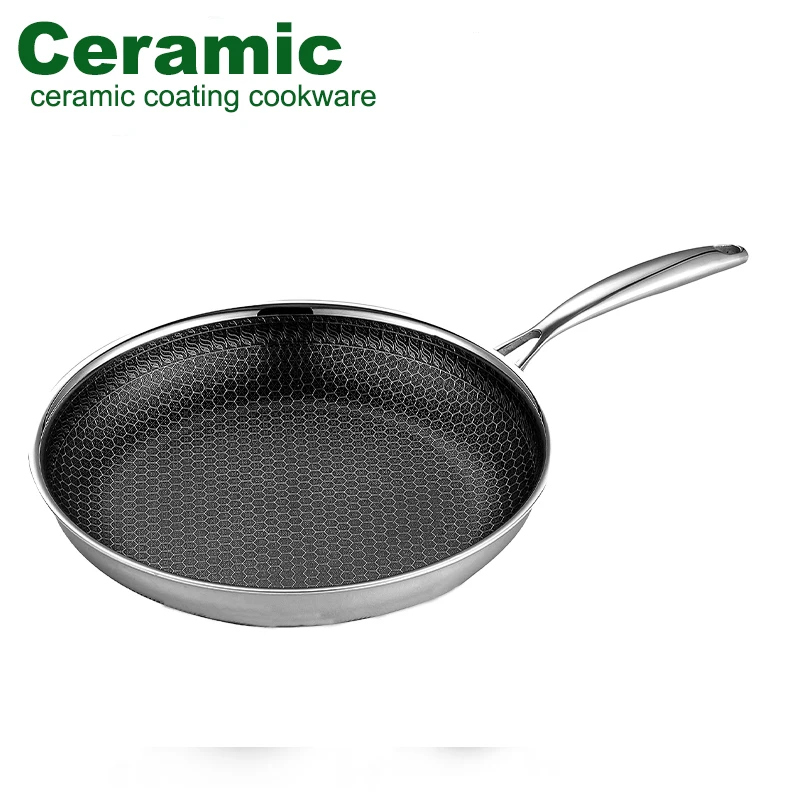 High Quality Nonstick Ceramic Double Sided Deep Cooking Pan Portable Stainless Steel Non Stick Honeycomb Frying Pan