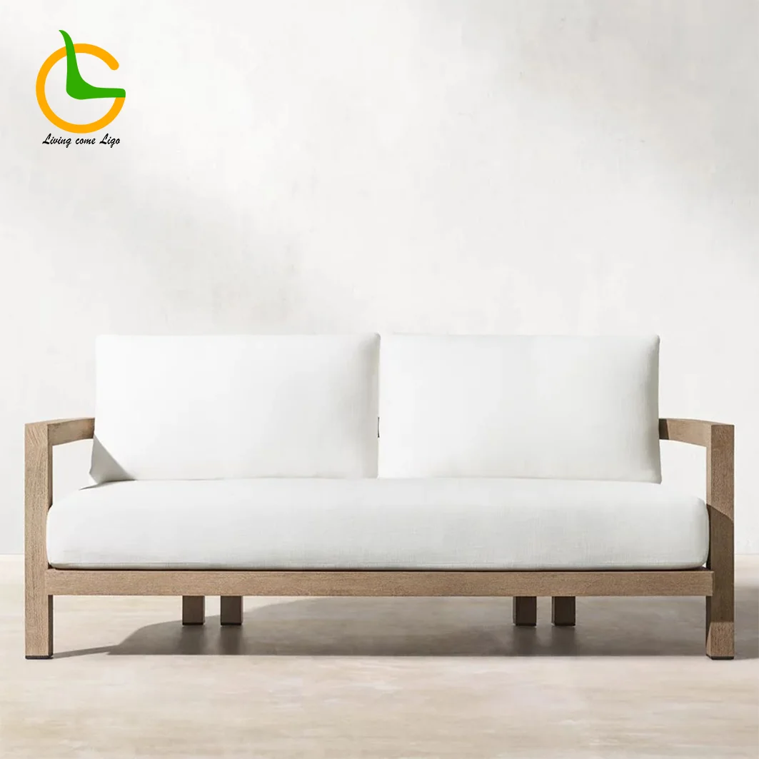 High End Teak Wood Patio Hotel Furniture Backyard Outdoor Teak Garden Sofa Set With Cushions Modern Teak Wood Furniture