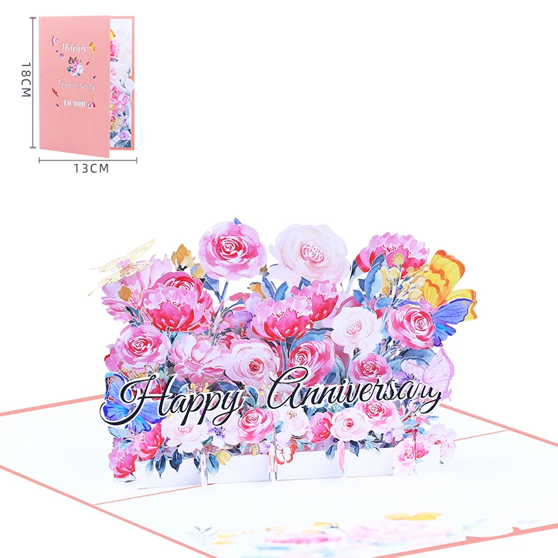 New Reasonable Price Thank You Cards Happy Anniversary 3d Pop-Up Birthday Greeting Cards with Envelope