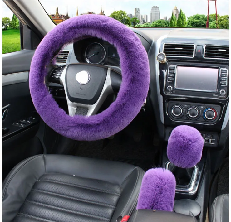 
Winter without rubber low price fur car steering wheel cover set 