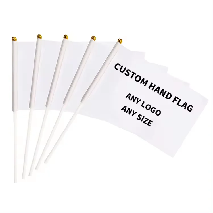 HOT Personalized Design Logo Small Mini Stick Flag Custom Hand Held Waving Flag With Plastic Pole