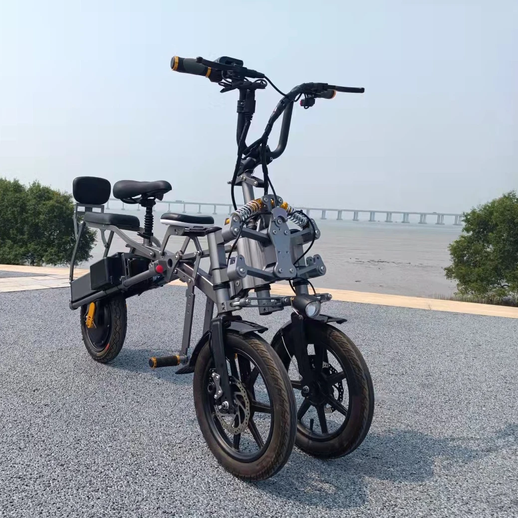 Upgraded 14' electric tricycle 500W 48V dual battery folding bike 3 wheel scooters 2 seat tricycles