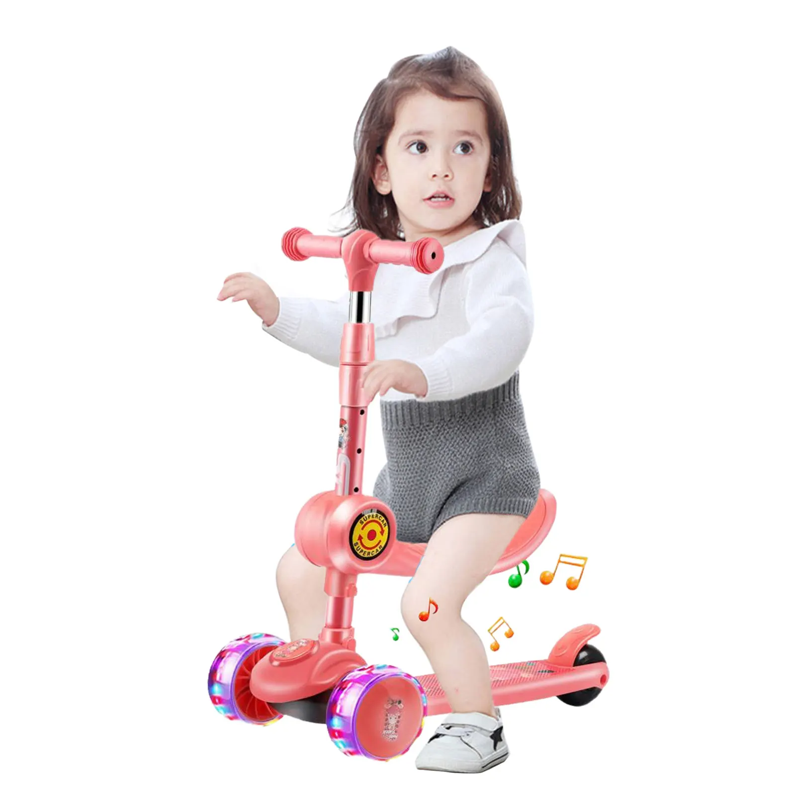 
Kids 3 Wheel Kick Scooter with Foldable Seat and Light Up Wheels 