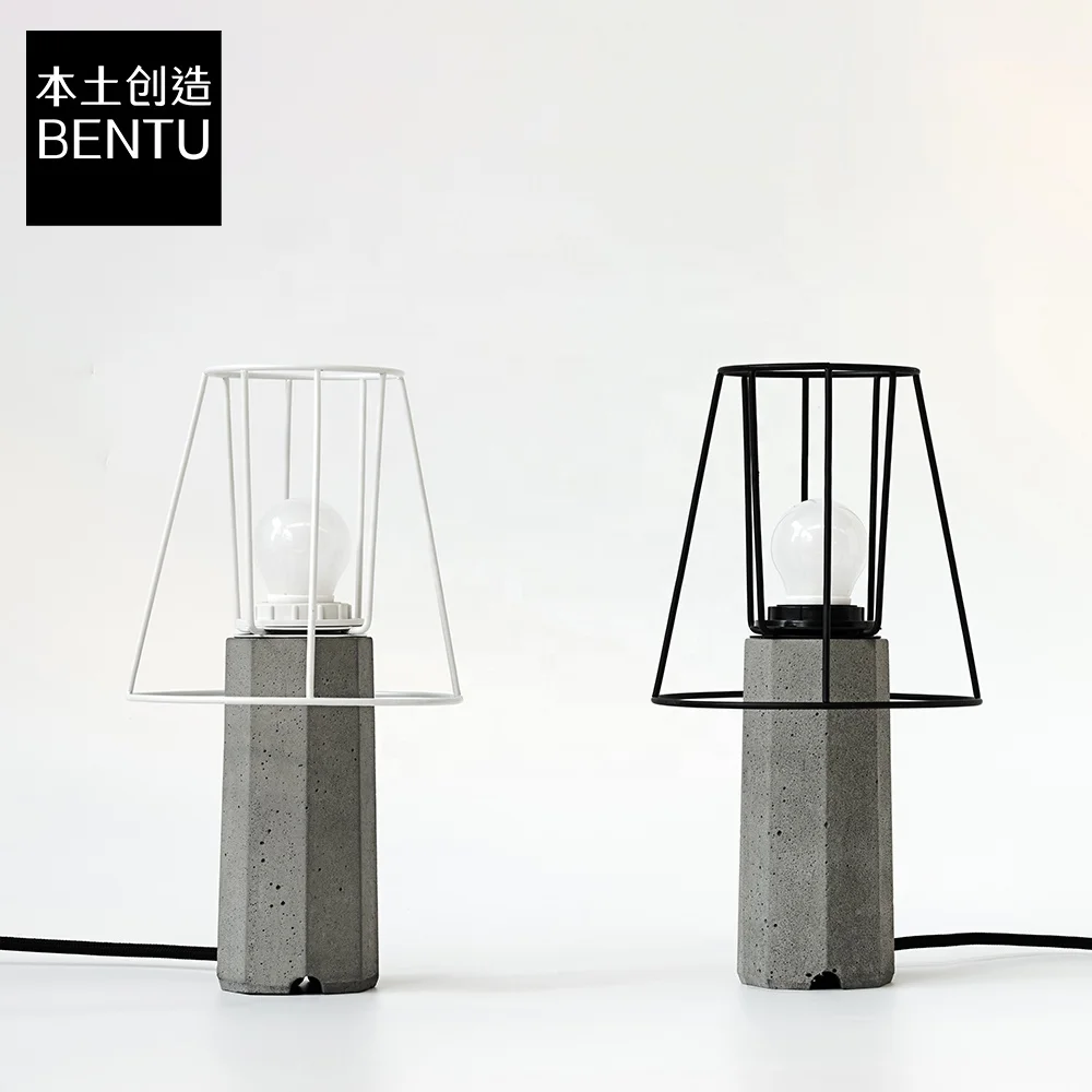 
BENTU TAI Black and white metal hollow table lamp bedroom bedside decorative table lamp cement retro industrial lamp 