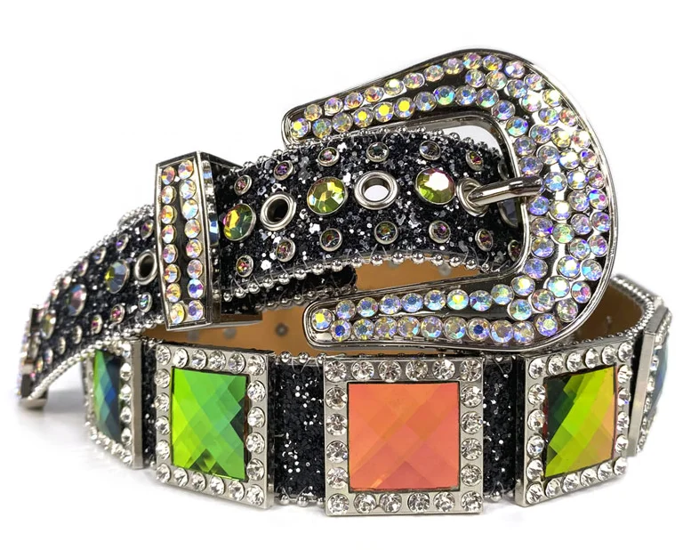 TENGMEI Sparkly Western Cowboy Black Rhinestone Concho Belts For Men Women Diamond Studded Crystal Belt Strap Vendor
