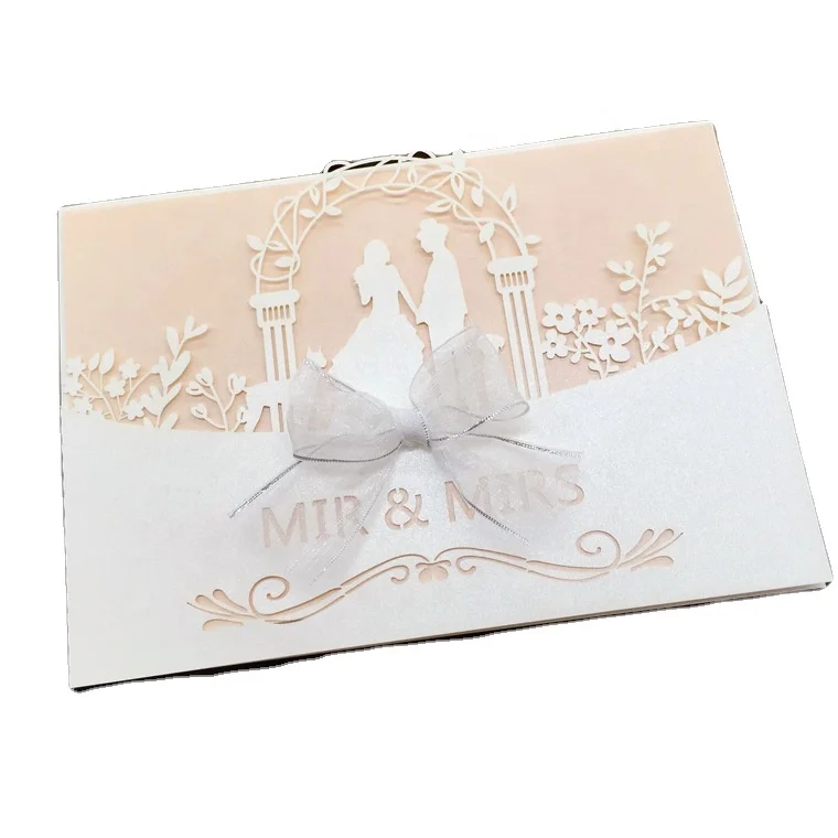Hot Selling Customize Design Luxury 200gsm Pearl Paper Wedding Invitation Card Wholesale
